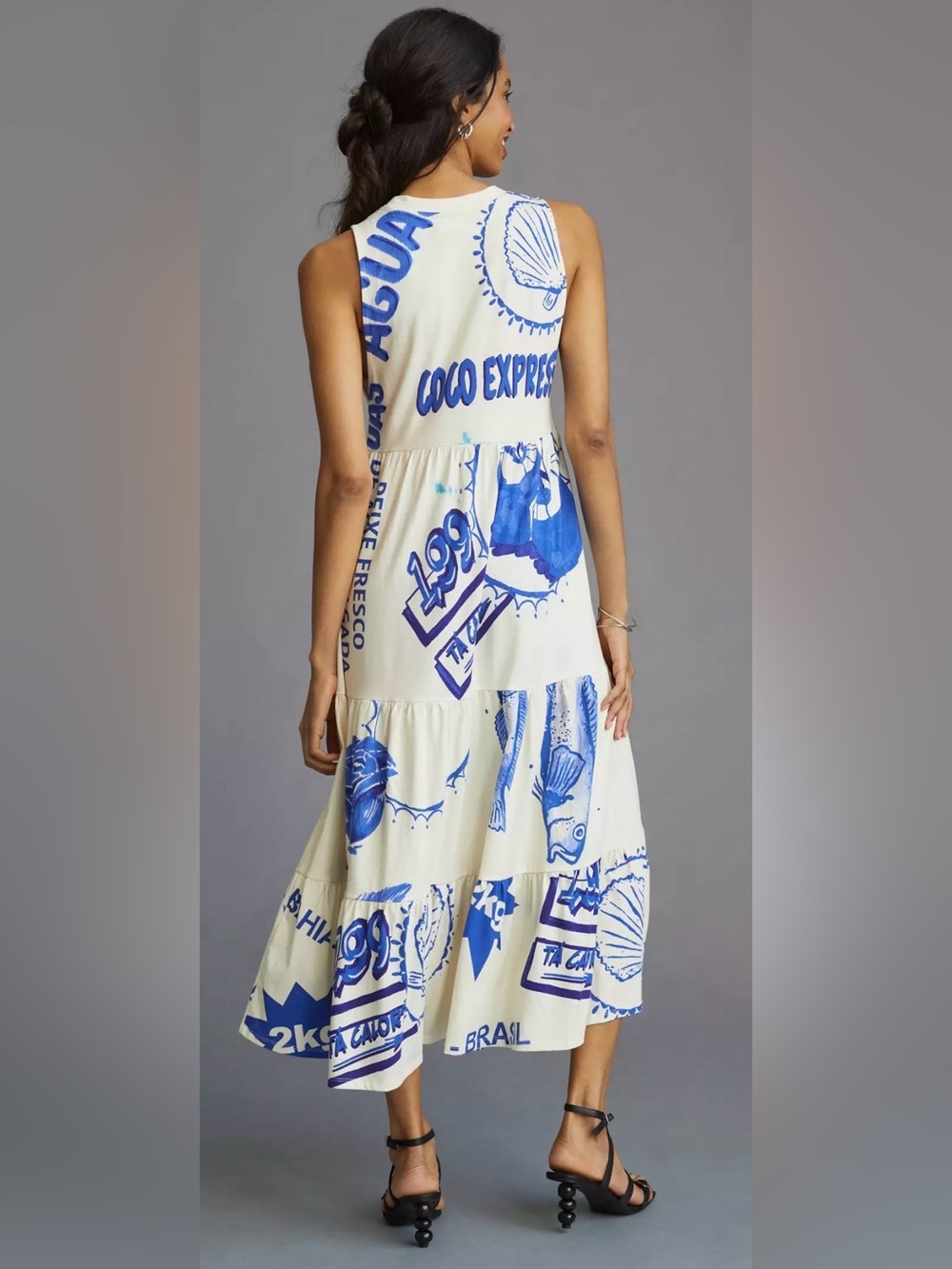 FARM RIO cotton Midi Aquas T-shirt Mididress Size Small - Picture 2 of 14